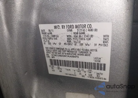 2012 Ford Escape Xlt from USA, damaged, VIN 1FMCU9DG9CKA59470